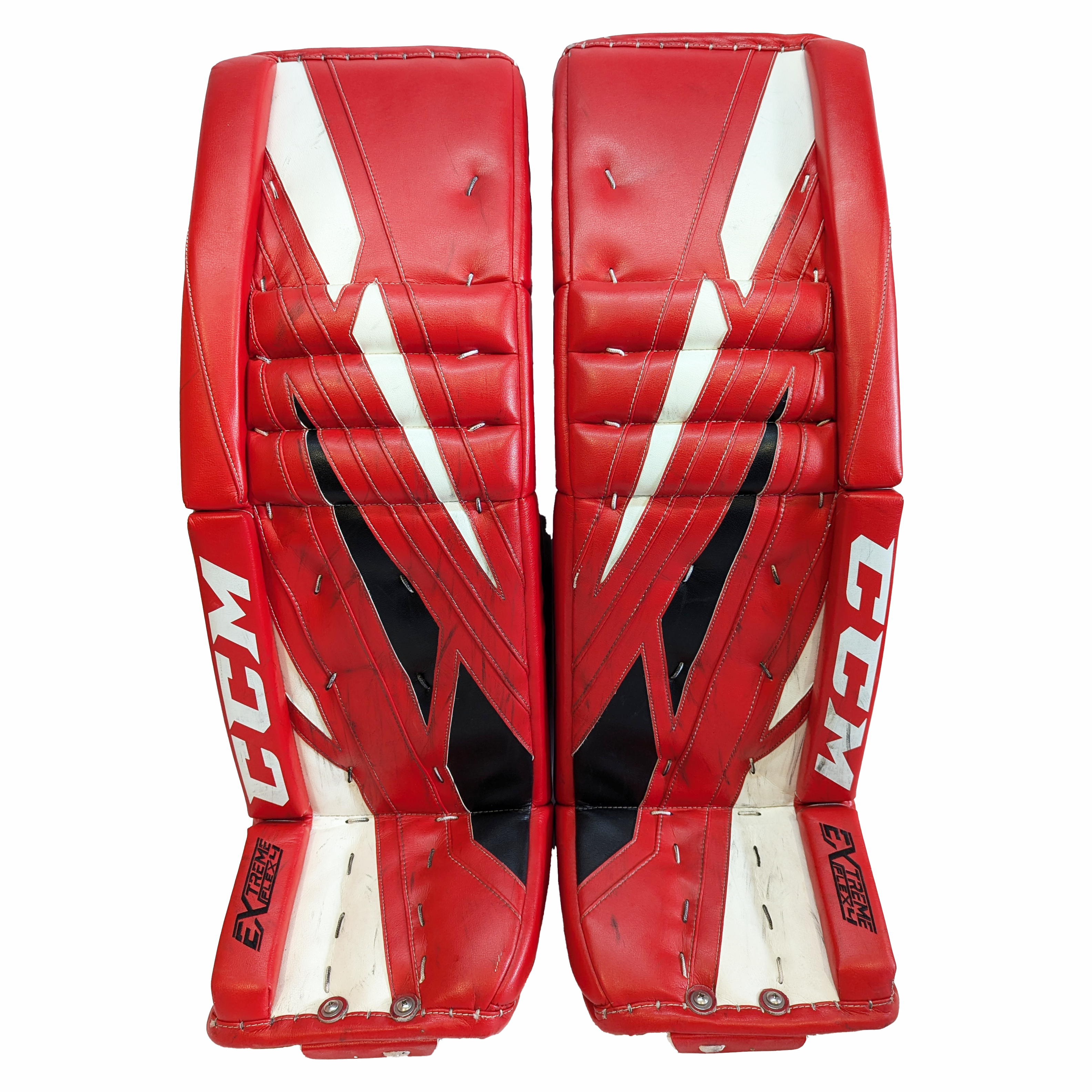CCM Extreme Flex 4 - Jambières de gardien de but NCAA Pro Stock Senior d'occasion (rouge/noir/blanc)